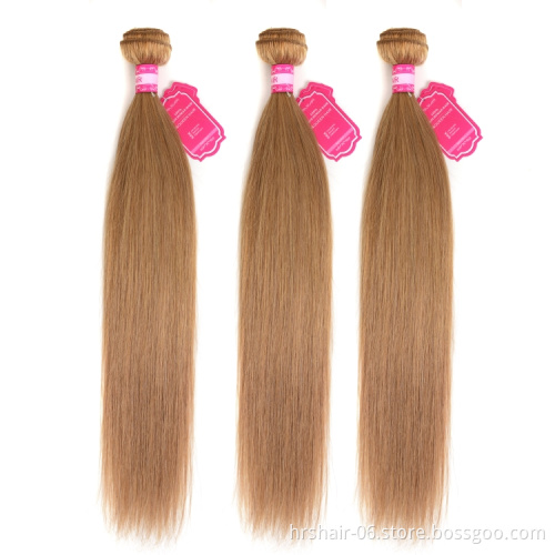 Color 27 Honey Blonde Brazilian Straight Hair 100% Human Hair Bundles  10-26 inch remy hair weft